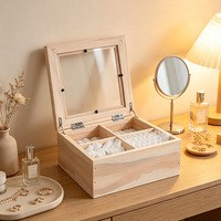 Boîte de rangement multi-compartiments en bois de pin avec couvercle transparent, organisateur en bois pour petits objets ménagers