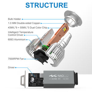 Système d'éclairage automobile NAOEVO Mini <span class=keywords><strong>S4</strong></span> 60W Jaune/Blanc chaud/Blanc naturel Ampoule LED H7 H11 H4 Double couleur Phare LED - Product Image 2