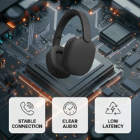 Casque sans fil supra-auriculaire avec annulation active du bruit, son Hi-Fi, confort en cuir premium et mousse à mémoire de forme pour audiophiles