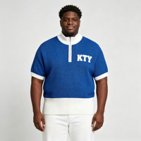 Pull en maille jacquard brodé 'KTY' à col quart-zip bleu style simple pour homme ODM OEM