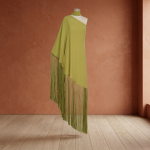 Robe de soirée élégante asymétrique à une épaule, coupe trapèze, longueur genou, taille basse, couleur unie, en coton et soie, sans manches, respirante - Product Image 2