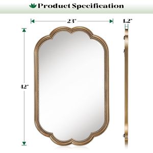 Wiserset Scalloped Wall <b>Mirror</b> 23 X 42 Antique Brass Framed Vintage Gold For Bathroom Bedroom Dressing Room - Product Image 4