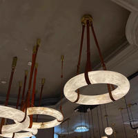 Lustre rond de style américain en albâtre de luxe, luminaire suspendu décoratif pour salle à manger, café