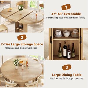 Table à manger ronde extensible en bois SENYU 63'' moderne et peu encombrante avec base sur piédestal pour la maison - Product Image 4
