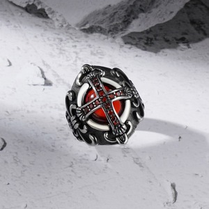Bague Croix Gothique Européenne avec Rubis Sertis Pavé, Bijoux pour Hommes SA240 - Product Image 2