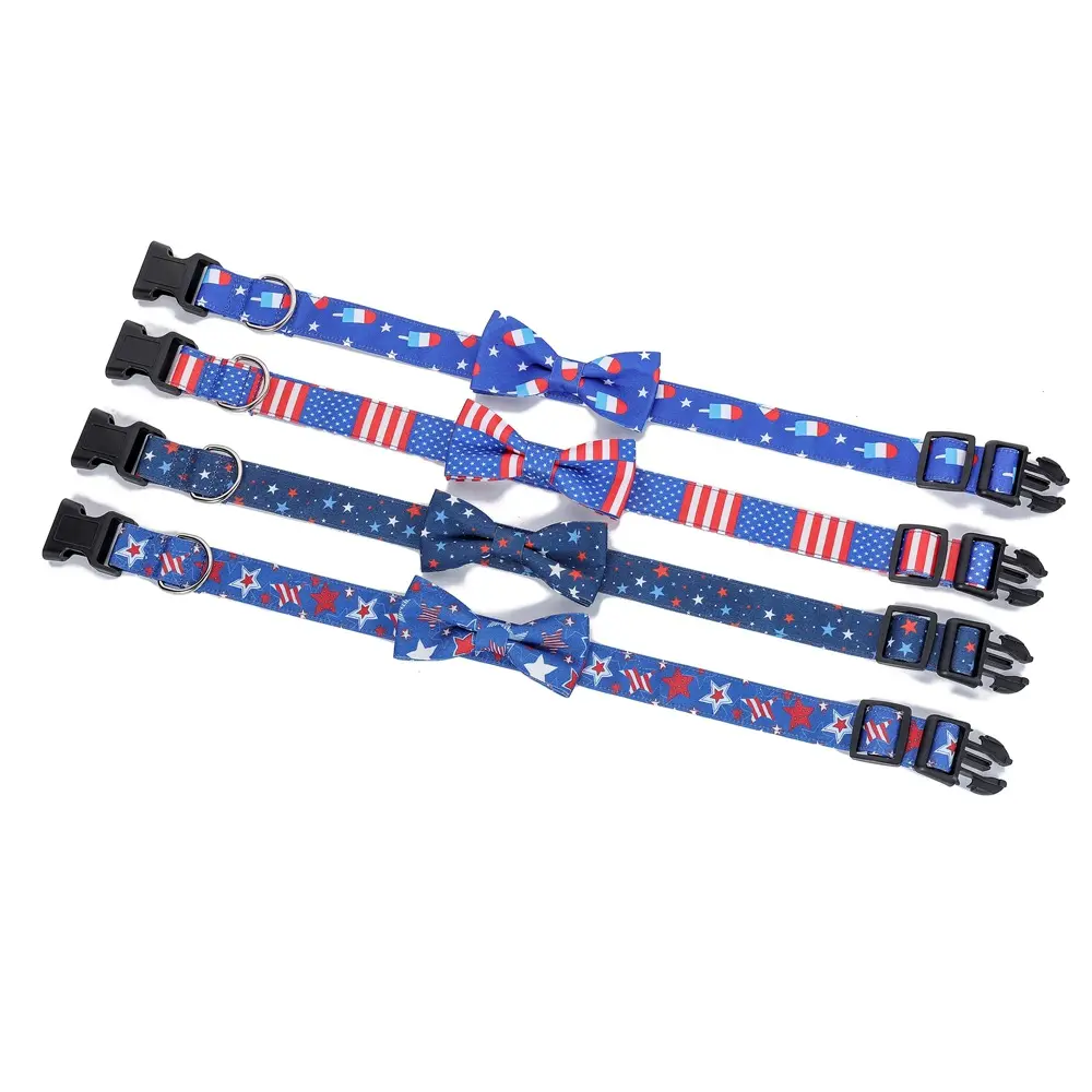 Yiwu Hapi Wholesale Pet Dog Collar USA Flag Independence Day Plastic Buckle Adjustable Pet Dog Bow Tie Collar for Dogs