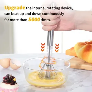 Fouet mélangeur manuel portable en acier inoxydable avec fonction auto-tournante pour la crème, ustensile de cuisine - Product Image 2