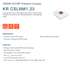 LED Rojo de Alta Potencia OSRAM OSTAR Projection Compact KR CSLNM1.23, 612-630nm, 146lm, 2.4W, Regulable, Garantía de 3 Años - Product Image 2