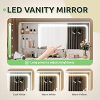 Coiffeuse blanche en L avec 5 tiroirs et miroir LED, ensemble de table de maquillage à pieds dorés pour la vente en gros