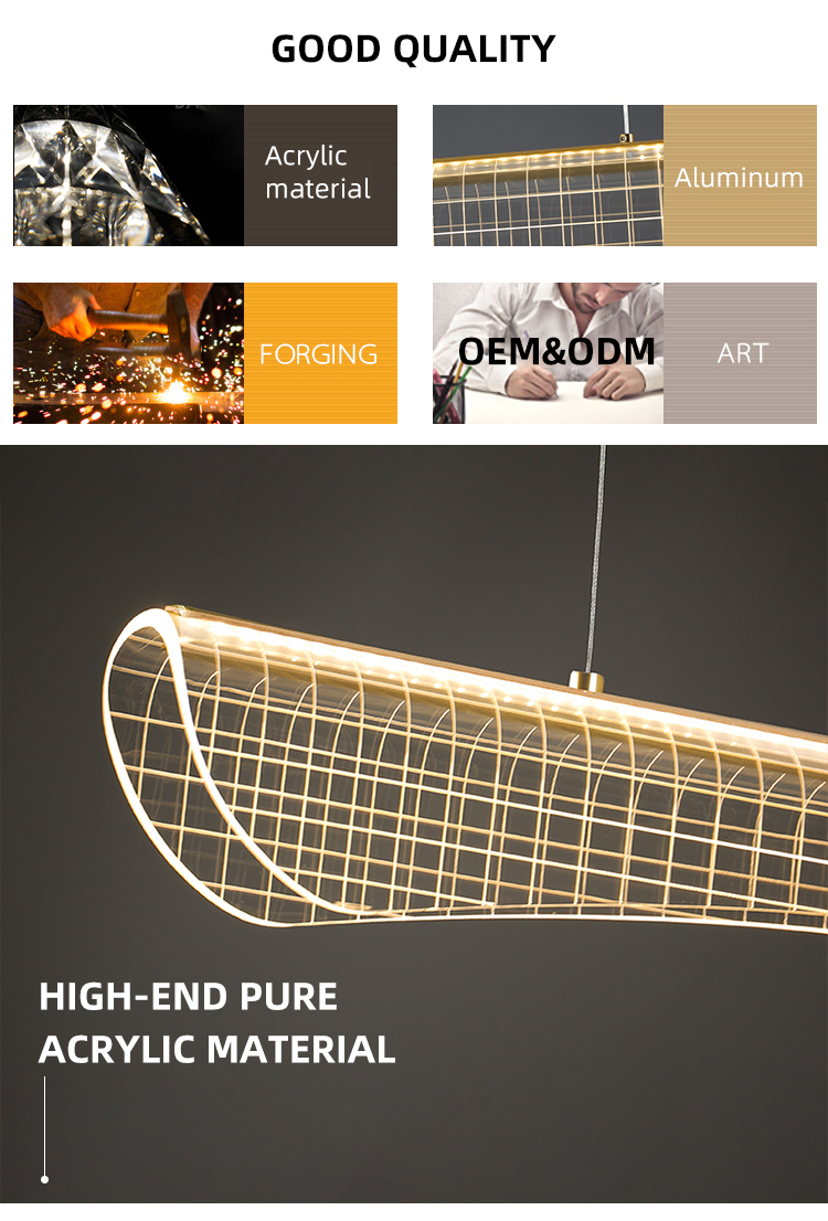 High Quality Modern Acrylic Gold Color Curve Bedroom Living Room Kitchen Led Pendant Light