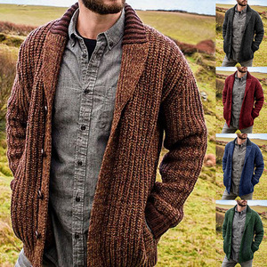 Men's <b>Cardigan</b> Knit Sweater Long Sleeve Solid Color Slim Fit Autumn Winter Wear - Product Image 1