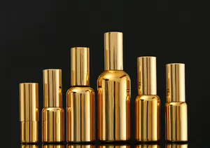 Electroplated Golden Kleur Etherische Olie Fles 5Ml 10Ml 15Ml 20Ml 50Ml 100Ml Glazen Potten cosmetische Fles Set Huidverzorging Set
