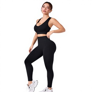 Conjunto de Yoga de Alta Calidad para Mujer, Cintura Alta, Sin Costuras, Bra Deportivo Acanalado, Leggings, Ropa Deportiva para Gimnasio y Pilates, con OEM - Product Image 3