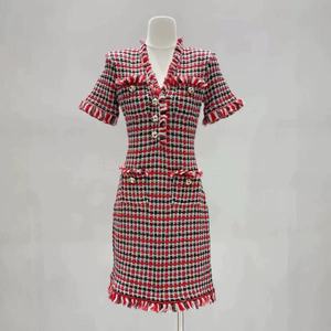 Ladies Holiday <strong>Red</strong> <strong>Check</strong> Wool Blend Short Sleeve Tassel Trim Bodycon Knit <strong>Dress</strong> for Christmas &amp; New Year - Product Image 6