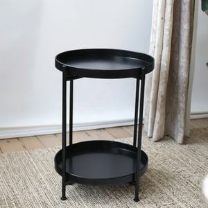 Table basse ronde à 2 niveaux en métal, table d'appoint moderne imperméable, table d'appoint de canapé pour la maison, le <span class=keywords><strong>bureau</strong></span>, la chambre à coucher, robuste et durable - Product Image 2