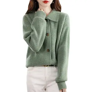2024 primavera alta calidad superventas cuello alto suelta manga larga botón diseño pequeño suéter de color sólido fresco cárdigan
