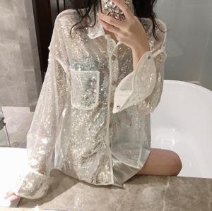 Vente en gros Nouvelle arrivée Printemps Nouveau Blingbling Blouses Femmes Paillettes À Manches Longues Chemise Décontractée <span class=keywords><strong>Femme</strong></span> Mode Surdimensionné Haut à Paillettes - Product Image 5