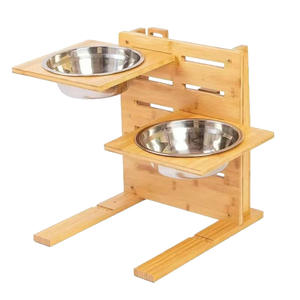 ขาตั้งชามอาหารสุนัขไม้ไผ่ ปรับความสูงได้ สถานีให้อาหารไม้เนื้อแข็งสำหรับสุนัขและแมว ใช้ในบ้าน ที่ให้อาหารสัตว์เลี้ยง - Product Image 4