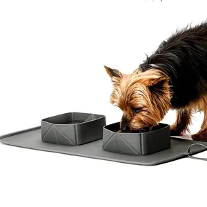 Fabrika katlanabilir köpek besleyici kase silikon taşınabilir katlanabilir kase seyahat açık yürüyüş için karabina klip ile köpekler için