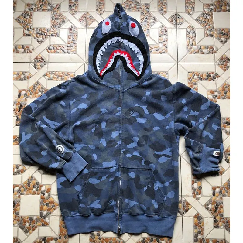 Oversize Men street style Hoodie Pullover Custom Logo Sweatshirt Hoodie Shark Chenille Embroidery Full Zip Up Hoodie