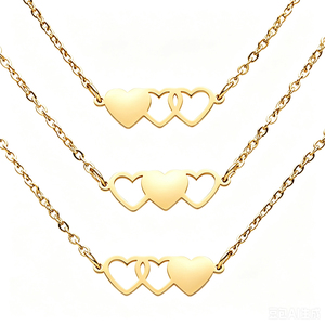 Stainless Steel <strong>3</strong> Heart to Heart Pendant <strong>Necklace</strong> 18K Gold Friendship <strong>Sister</strong> Mother Daughter Birthday Gift Link Chain <strong>Necklace</strong> - Product Image 1