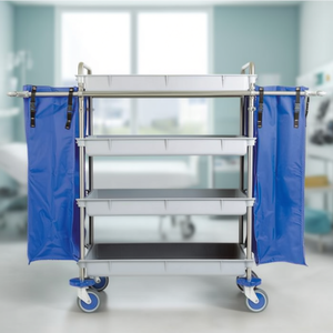 Carrello Multiuso con 4 Ripiani, 144 L, Telaio in Acciaio Grigio con Tende Blu per Uso Medico - Product Image 3