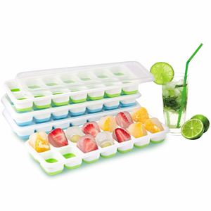 Bac à glaçons en silicone sans BPA à 14 cavités avec couvercle amovible, moule et plateaux empilables pour cadeaux promotionnels et d'affaires - Product Image 1