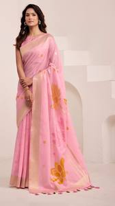 Nuevo último Lino suave con pallu de jequard grande con Sari pesado con piezas de blusa de lujo - Product Image 5