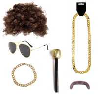 Conjunto de Discoteca de los 70, Incluye Collar con Símbolo de Dólar, Gafas de Sol, Bigote Falso, Afro, etc., para una Fiesta Retro Hip-hop de Halloween