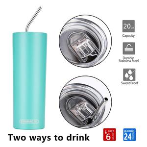 20Oz Matte Biểu Tượng Tùy Chỉnh Chân Không Kim Loại Đôi Tường <span class=keywords><strong>Cup</strong></span> Cách Nhiệt Thép Không Gỉ Skinny Tumbler Với Nắp Rơm - Product Image 5
