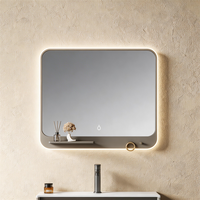 Meuble-lavabo mural flottant moderne sur mesure, tons neutres, avec miroir, étanche, rectangulaire
