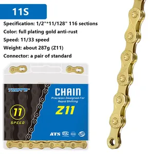 <span class=keywords><strong>Cadena</strong></span> de bicicleta TOOPRE de una sola velocidad, 6-12 velocidades, <span class=keywords><strong>MTB</strong></span>, bicicleta de carretera, 116L, disponible, Material de acero galvanizado dorado plateado - Product Image 6