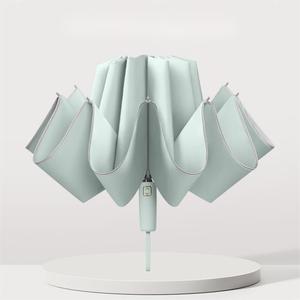 Paraguas Plegable Automático Invertido de Tela 210T con Diseño Simple de Color Sólido Reforzado con Varillas, Personalizable con Color/Logotipo - Product Image 2