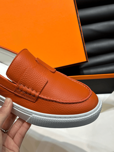 Mocasines de cuero naranja con suela blanca, estilo casual, para hombre, hermessing - Product Image 6