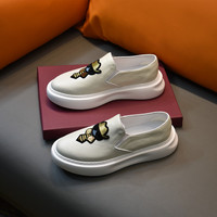 Sneakers décontractées pour homme en cuir véritable, motif à carreaux, semelle intermédiaire et extérieure en caoutchouc, logo brodé à l'extérieur
