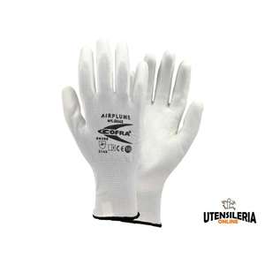 Guantes Cofra AIRPLUME de poliuretano blanco con protección mecánica media (12 pares) - Product Image 1