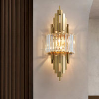 Lampe murale linéaire LED en cristal doré pour la décoration de chambre d'hôtel, villa, salon, applique murale intérieure, décoration de luxe, lampe murale en cristal