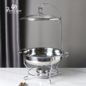 Suministros de hotel de lujo restaurante platos redondos ovalados chaffing buffet calentador de comida tapa de vidrio catering acero inoxidable con colgante - Product Image 1