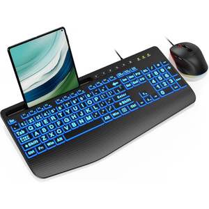 Combo de Teclado y Ratón con Cable SABLUTE, Retroiluminación RGB de 7 Colores, Reposamuñecas Ergonómico con Teclas Multimedia para PC, Windows, Laptop, Mac - Product Image 1
