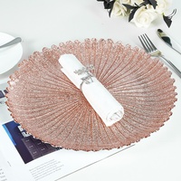 Irrégulier 3 pièces ensemble clair avec doré argent bordé rose argent Rose or dîner fruits 13 pouces verre chargeur assiettes pour mariage