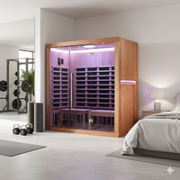 Sauna de Infrarrojos de Lujo para 3 Personas, Estilo Moderno, con Frente de Vidrio Completo, Madera Sólida, Sistema de Música Bluetooth, para Gimnasio o Sala de Estar