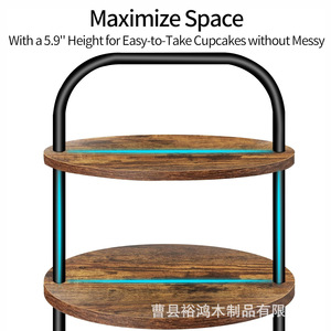 ชั้นวางขนมหวานไม้สามชั้นทรงกลมพร้อมที่จับ ถาดคัพเค้กไม้เนื้อแข็งสำหรับตกแต่งโต๊ะงานเลี้ยงวันเกิด - Product Image 4