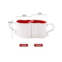 Ensemble de tasses à café en céramique personnalisées en forme de cœur pour couple, bicolores, pour impression de logo par sublimation, cadeau de fiançailles, vente en gros