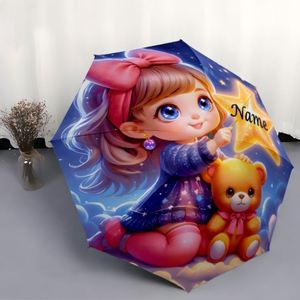1 Parapluie pliant personnalisé avec nom de fille, motif ours en peluche, impression UV, cadeau fantaisie, sans MOQ - Product Image 3