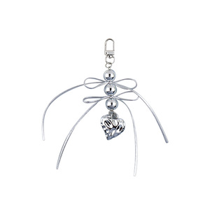 Nueva cinta creativa doble lazo plata con cuentas corazón llavero colgante teléfono funda bolsa decoración cadena - Product Image 5