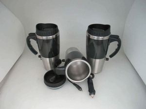 Gobelet moderne en acier inoxydable avec couvercle à poignée et chauffe-gobelet - Product Image 4