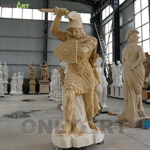 Escultura de Guerrero Masculino de Tamaño Real en Piedra Natural Crema Antigua para Jardín, Estatua de Soldado Romano en Mármol - Product Image 2