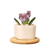 Décoration de bureau en verre de Murano faite à la main, trois tulipes en pot, idéale pour tous les cadeaux de fête, comme la fête des mères
