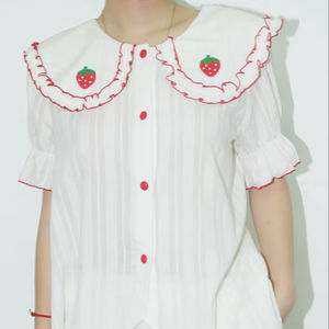 Pijama de algodón con marco peinado para mujer, conjunto térmico de manga larga para el hogar, cintura elástica, tela cómoda, fresa decorativa - Product Image 1