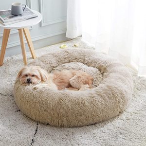 Venta al por mayor grande personalizado nuevo estilo de felpa anti ansiedad Donut forma cálida lavable antideslizante cama para perro mascota - Product Image 1